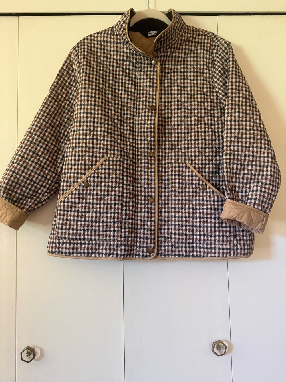 Lands End Houndstooth Plaid Plaid Quilted Puffer Jacket Large P